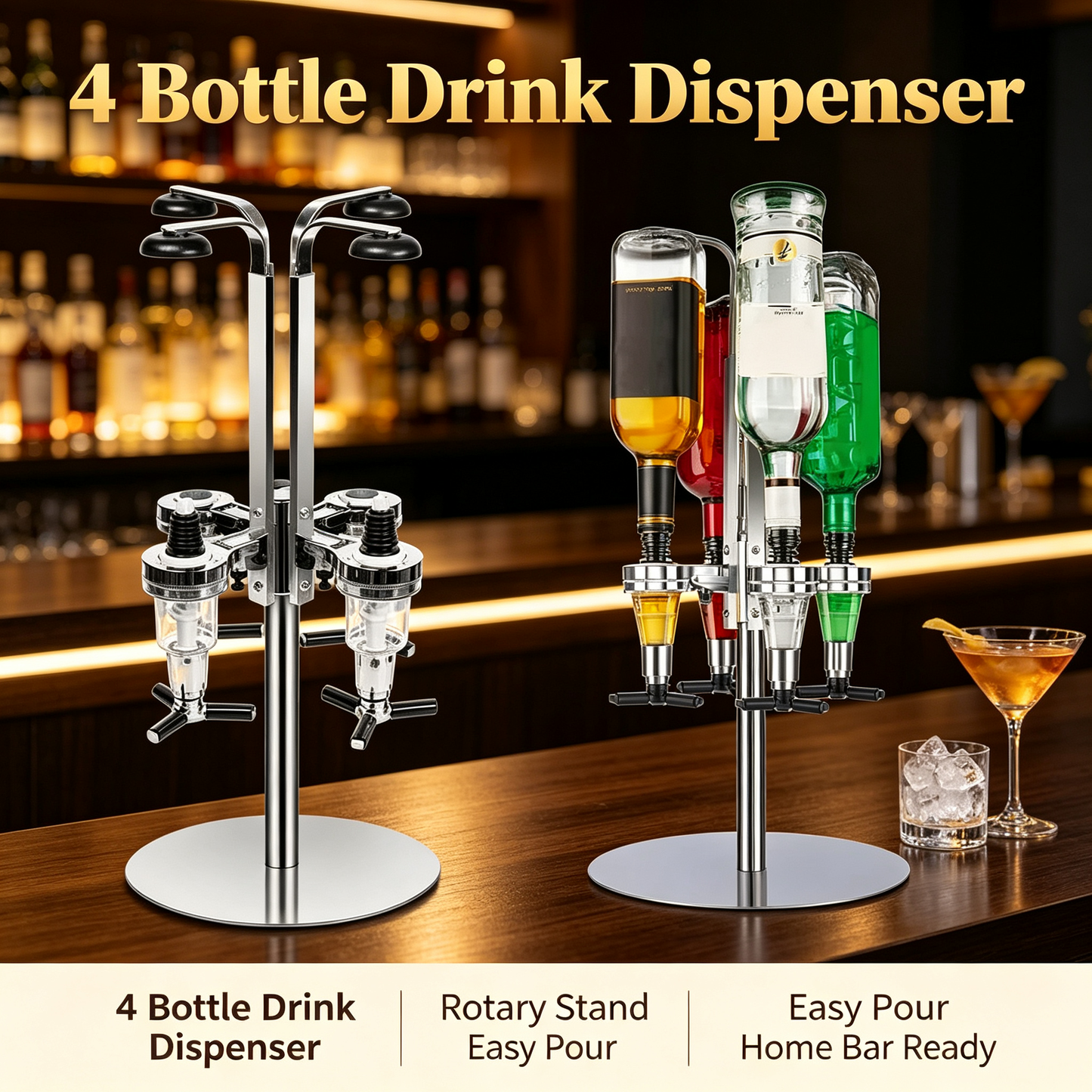 4 Bottle Rotating Drink Dispenser Rack