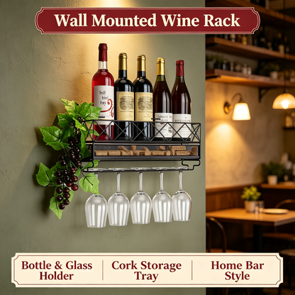 Wall Mounted Wine Rack with Glass Holder