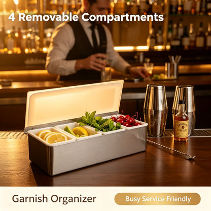 4 Compartment Stainless Steel Condiment Holder