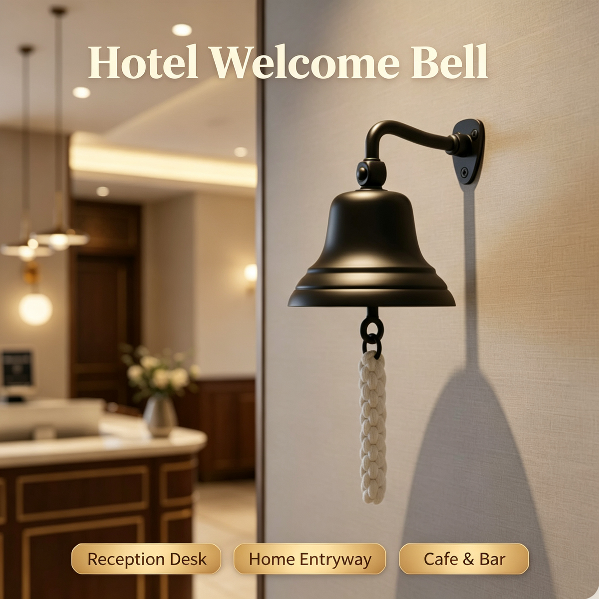 Black Wall Mounted Doorbell with Pull Rope
