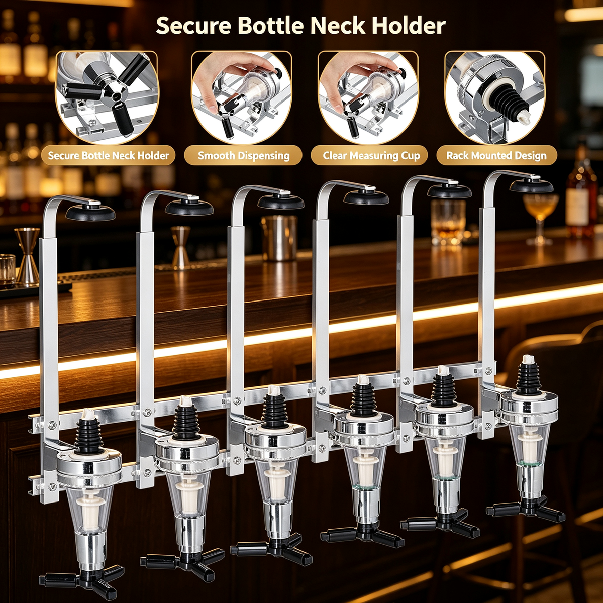 6 Bottle Wall Mounted Beverage Dispenser Rack