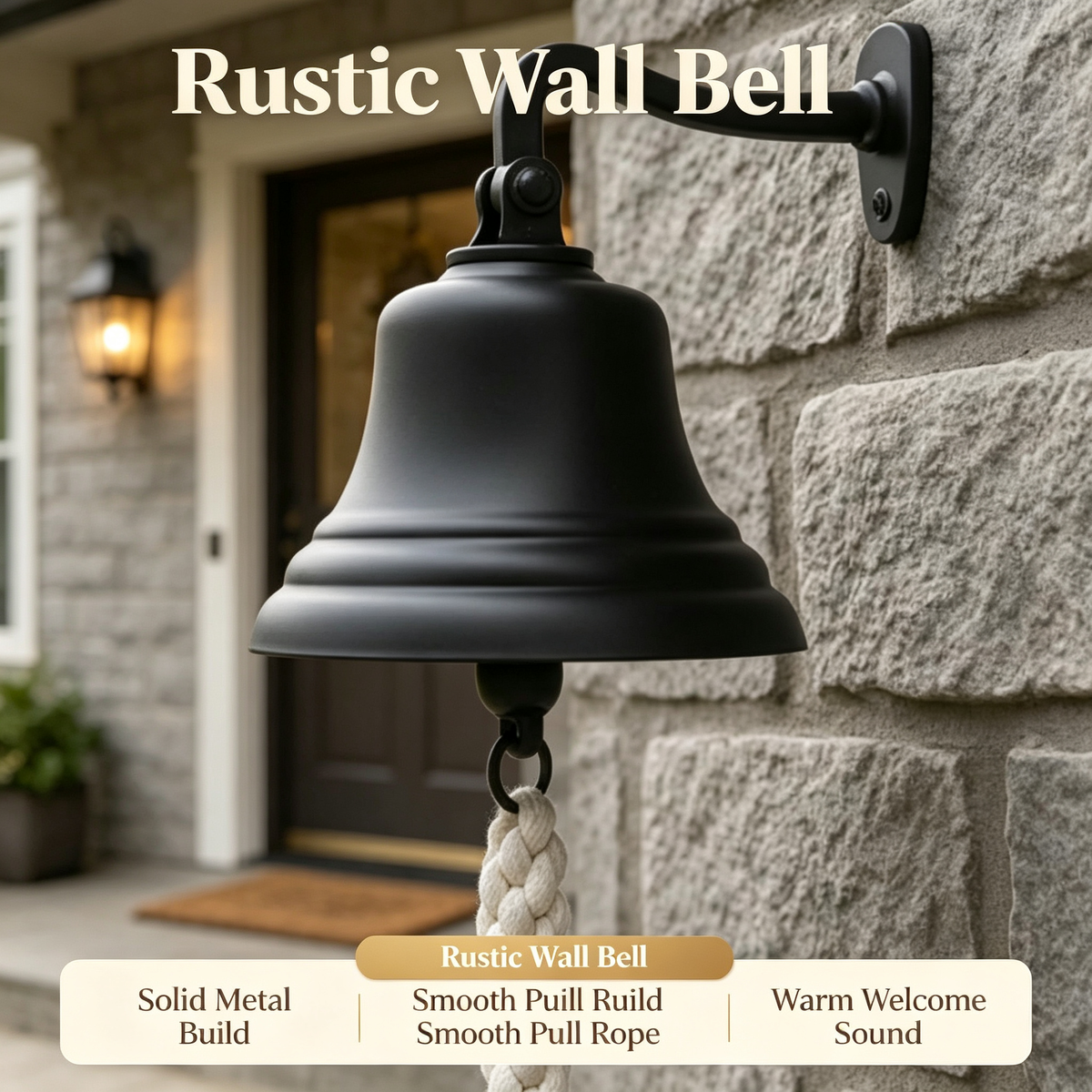 Black Wall Mounted Doorbell with Pull Rope