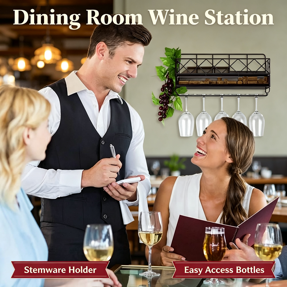Wall Mounted Wine Rack with Glass Holder