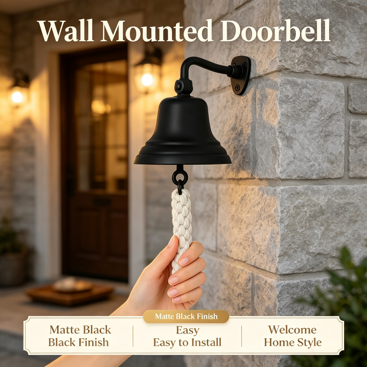 Black Wall Mounted Doorbell with Pull Rope