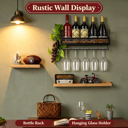 Wall Mounted Wine Rack with Glass Holder
