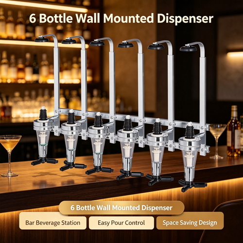 6 Bottle Wall Mounted Beverage Dispenser Rack