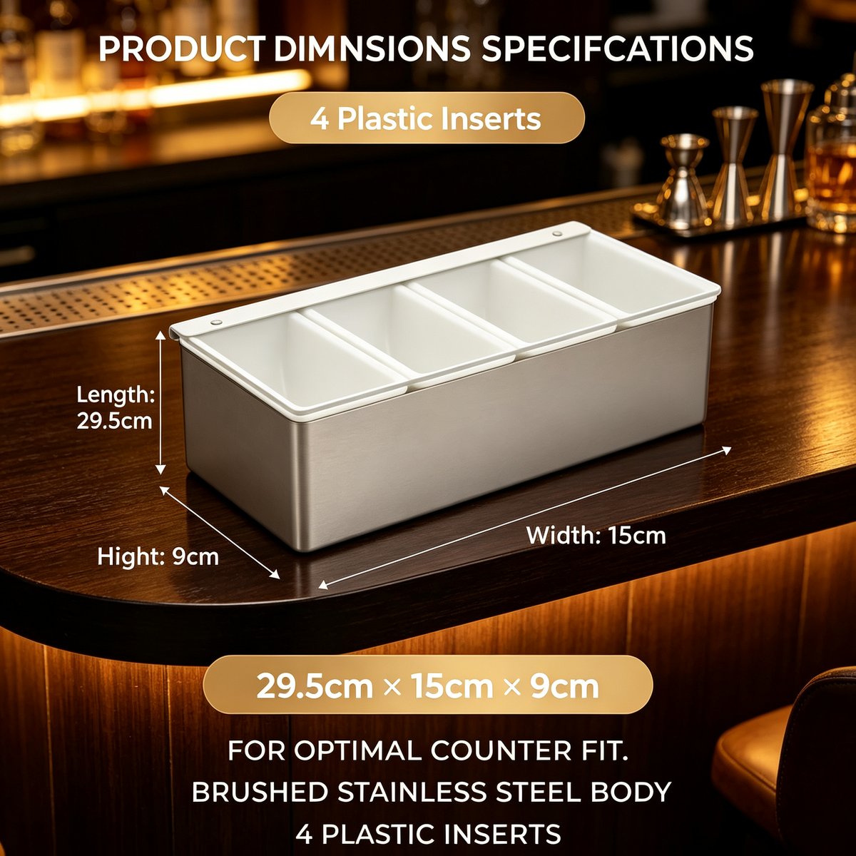 4 Compartment Stainless Steel Condiment Holder