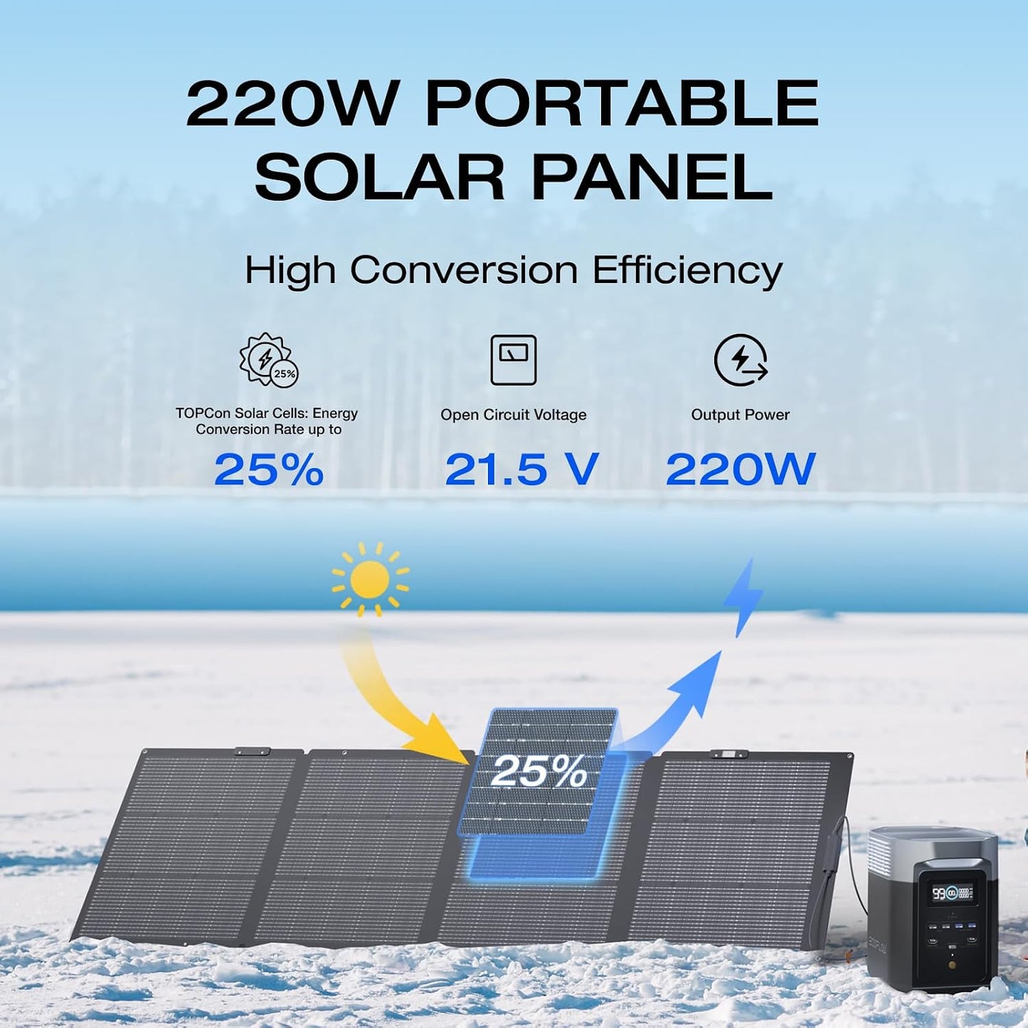 220W Portable Foldable Solar Panel with Stand - IP68 Waterproof